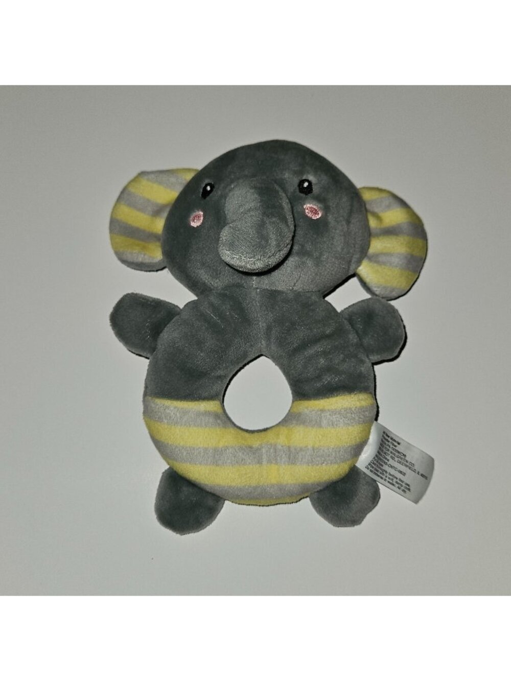 Walgreens Gray Yellow Elephant Plush Rattle Baby Toy Lovey Grabber Ring
